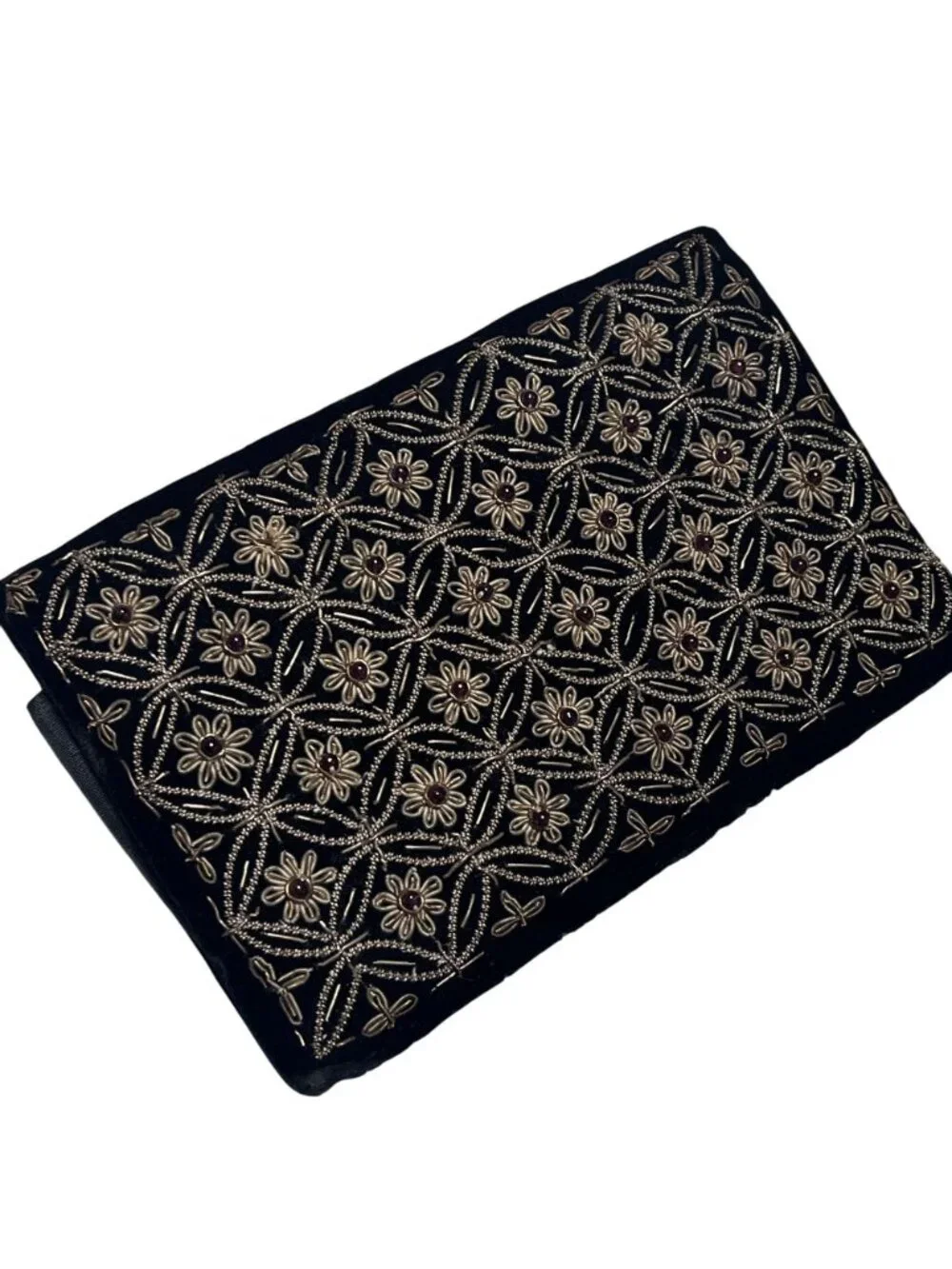 Vintage Black and Gold Zardozi Embroidered Floral Beaded Clutch